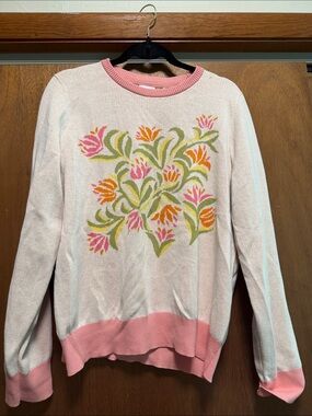 Puma Pink Floral Crewneck Sweater with Multicolor Floral Motif